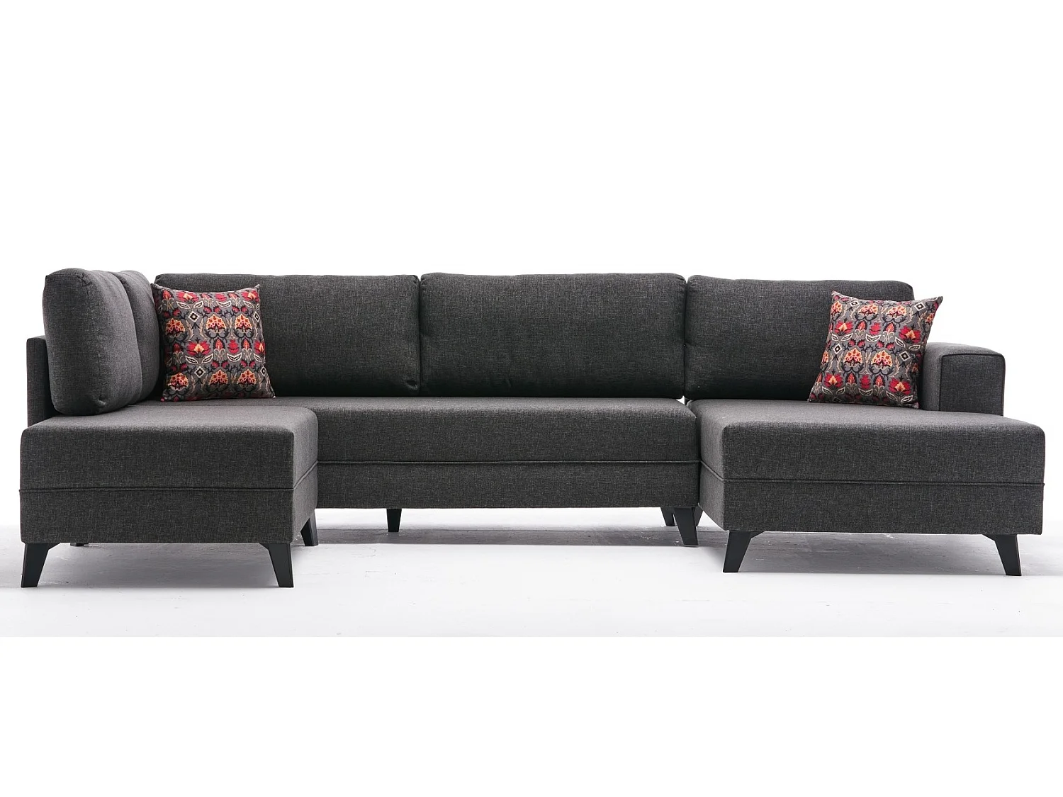 Canapé panoramique tissu anthracite méridiennes modulables Kinju 305cm