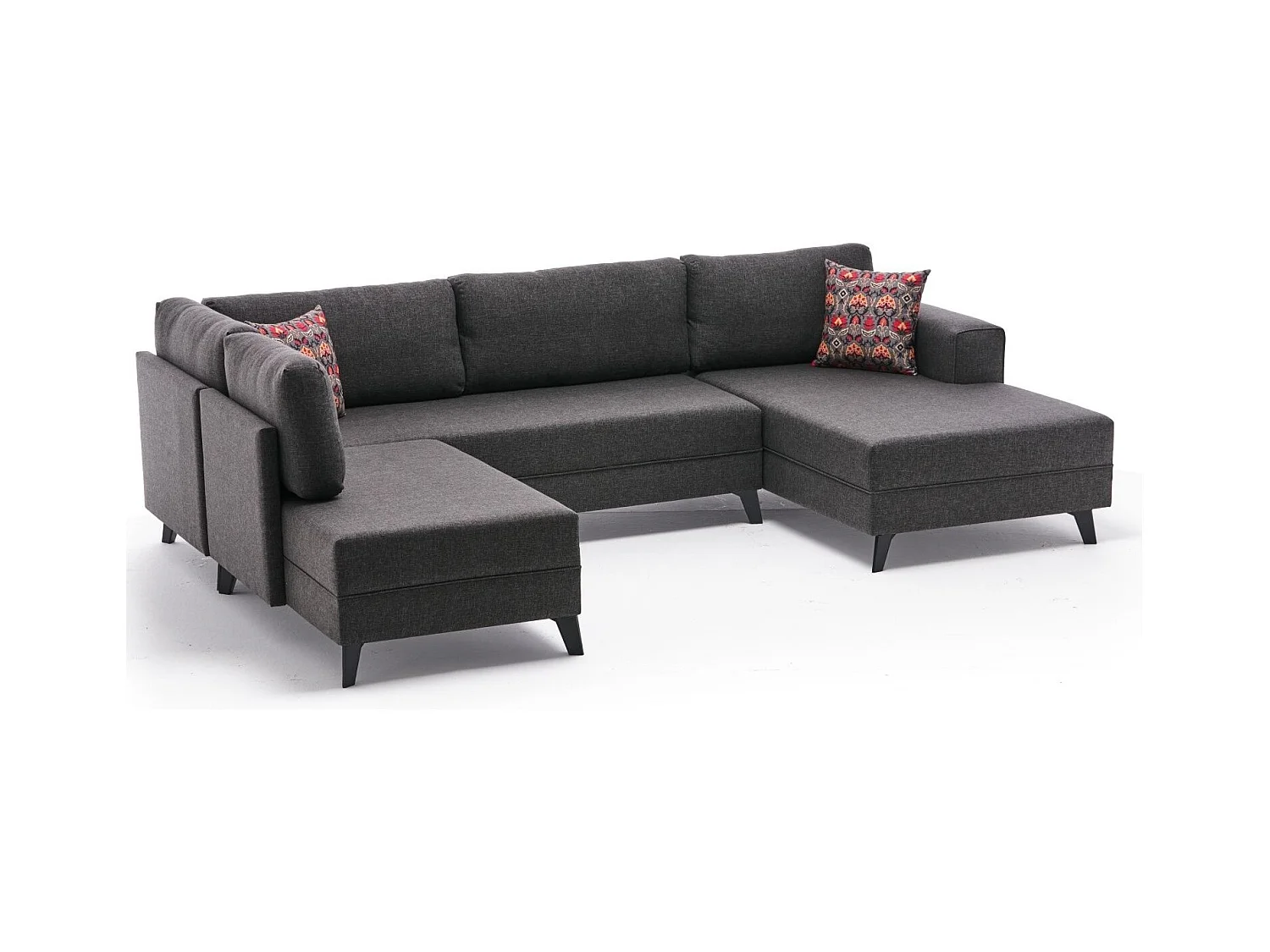 Canapé panoramique tissu anthracite méridiennes modulables Kinju 305cm