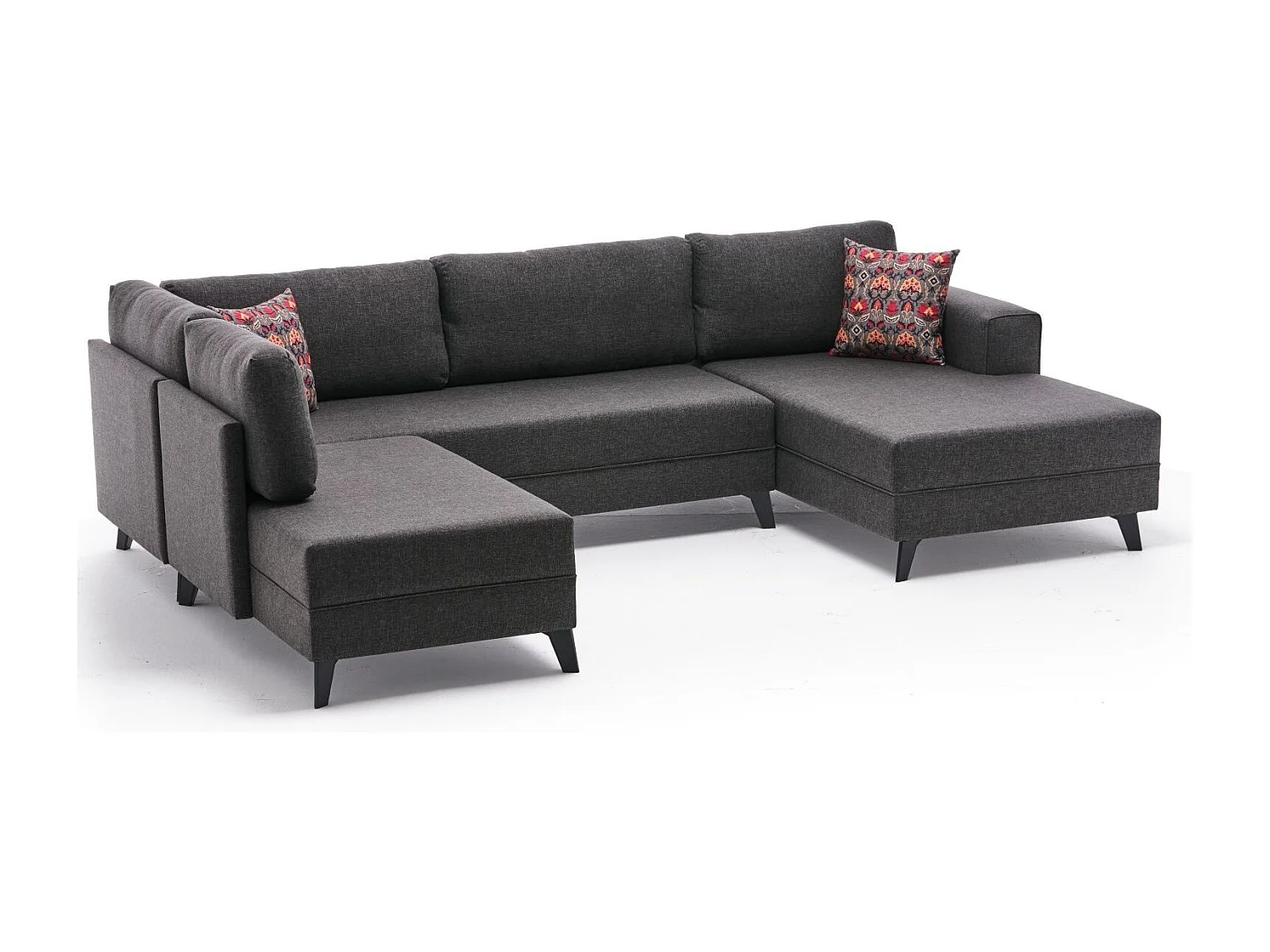 Canapé panoramique tissu anthracite méridiennes modulables Kinju 305cm