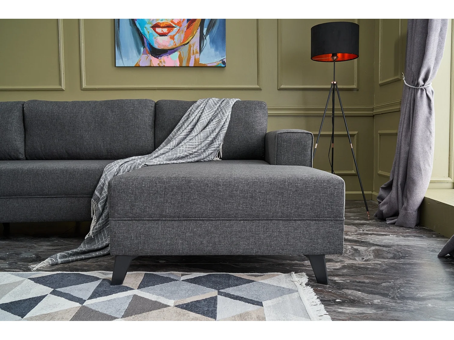 Canapé panoramique tissu anthracite méridiennes modulables Kinju 305cm