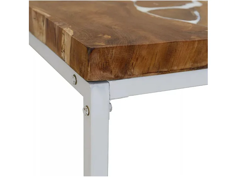 Table basse rectangulaire teck massif clair et pieds métal blanc Mita