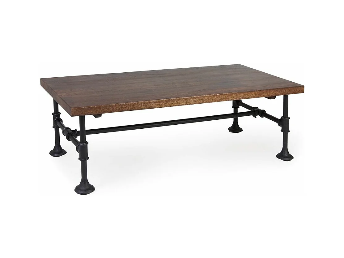 Table basse industrielle fer noir et bois de manguier marron Kouba 120cm
