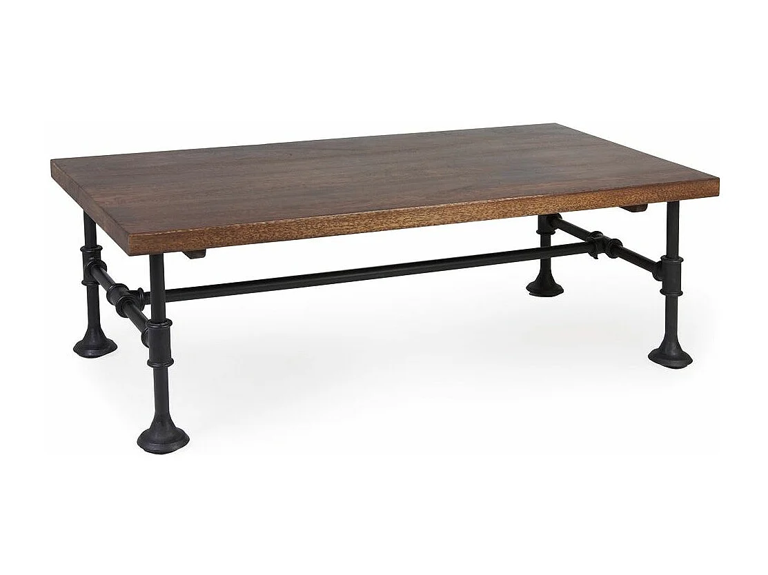 Table basse industrielle fer noir et bois de manguier marron Kouba 120cm