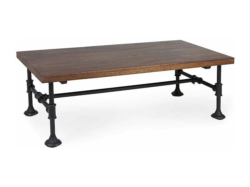 Table basse industrielle fer noir et bois de manguier marron Kouba 120cm