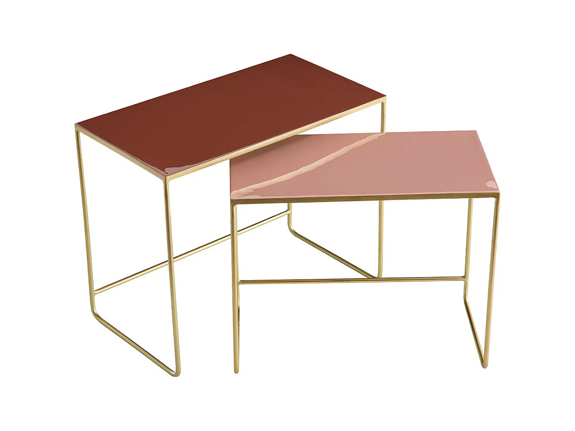 Tables basses gigognes rectangulaires design terracotta, rose et métal doré (lot de 2) WESS