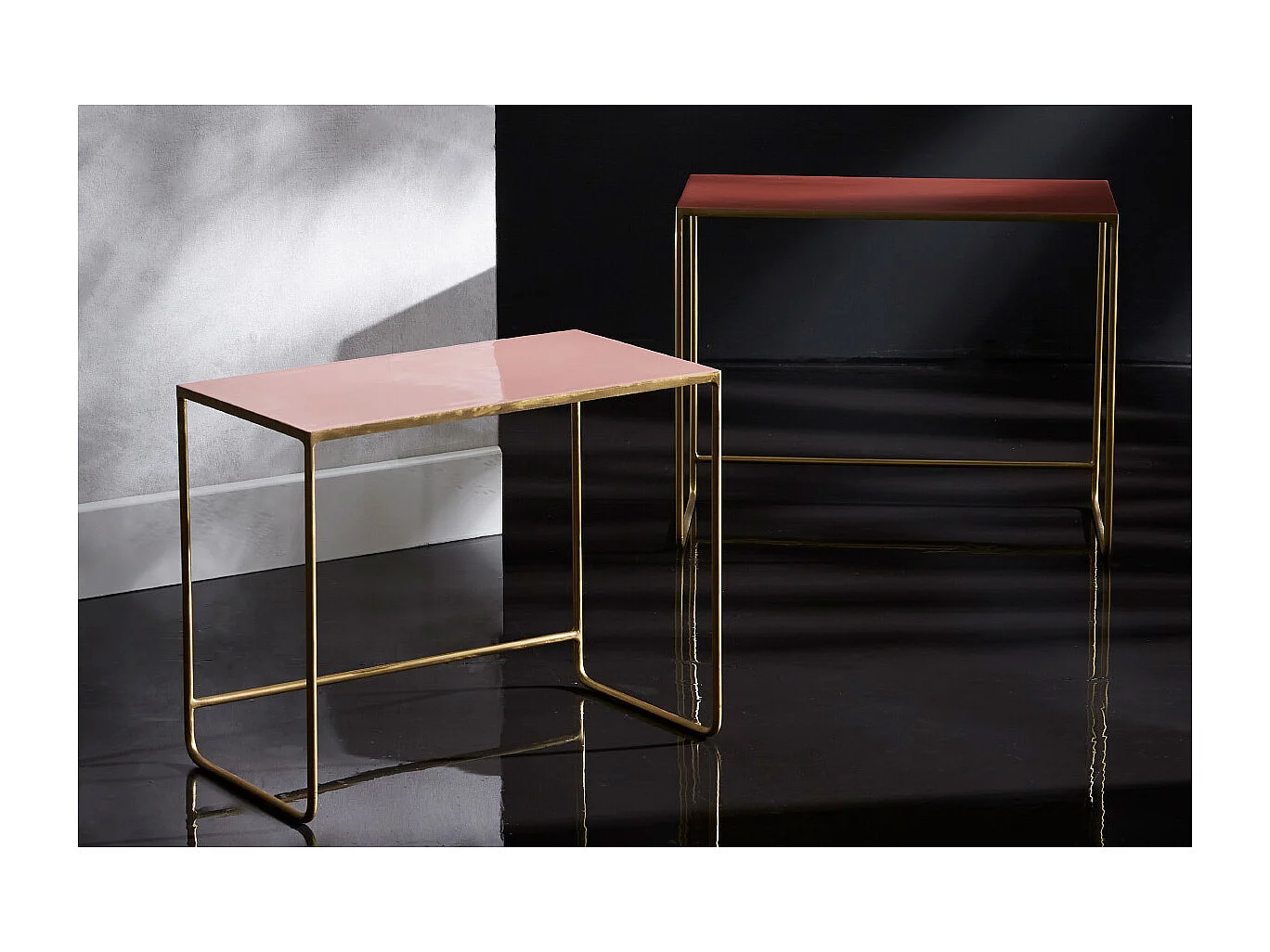 Ausziehbare Couchtische terrakotta, rosé und vergoldet (2er-Set) WESS