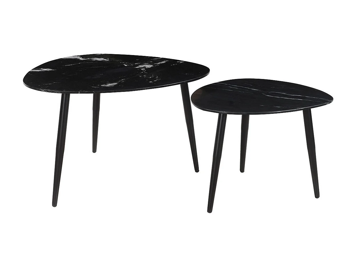 Set de 2 mesas de centro ovaladas de mármol negro y metal PLATZ