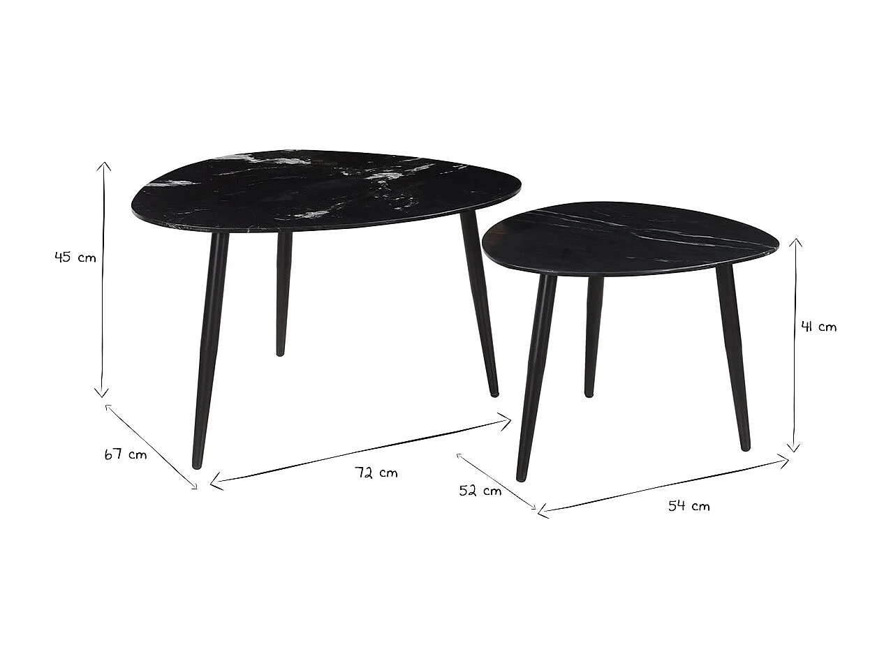 Set de 2 mesas de centro ovaladas de mármol negro y metal PLATZ