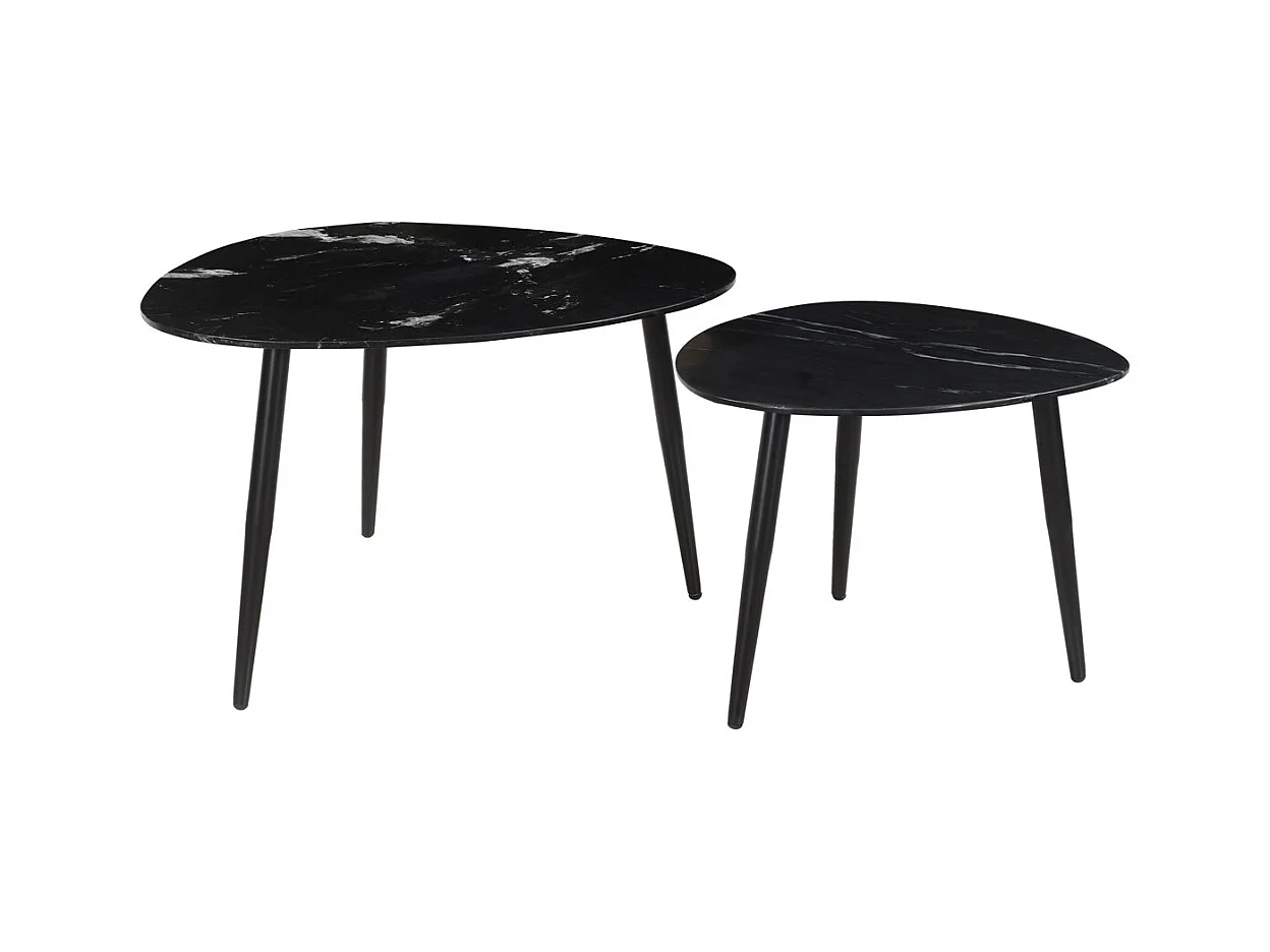 Tables basses gigognes ovales en marbre noir et métal (lot de 2) PLATZ