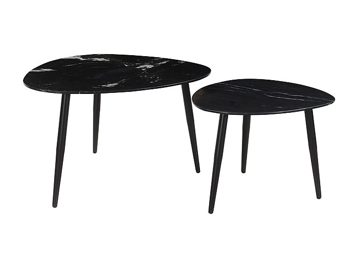Set 2 Tavolini Impilabili In Vetro E Metallo Nero - Moderni, Estraibili, Per Soggiorno