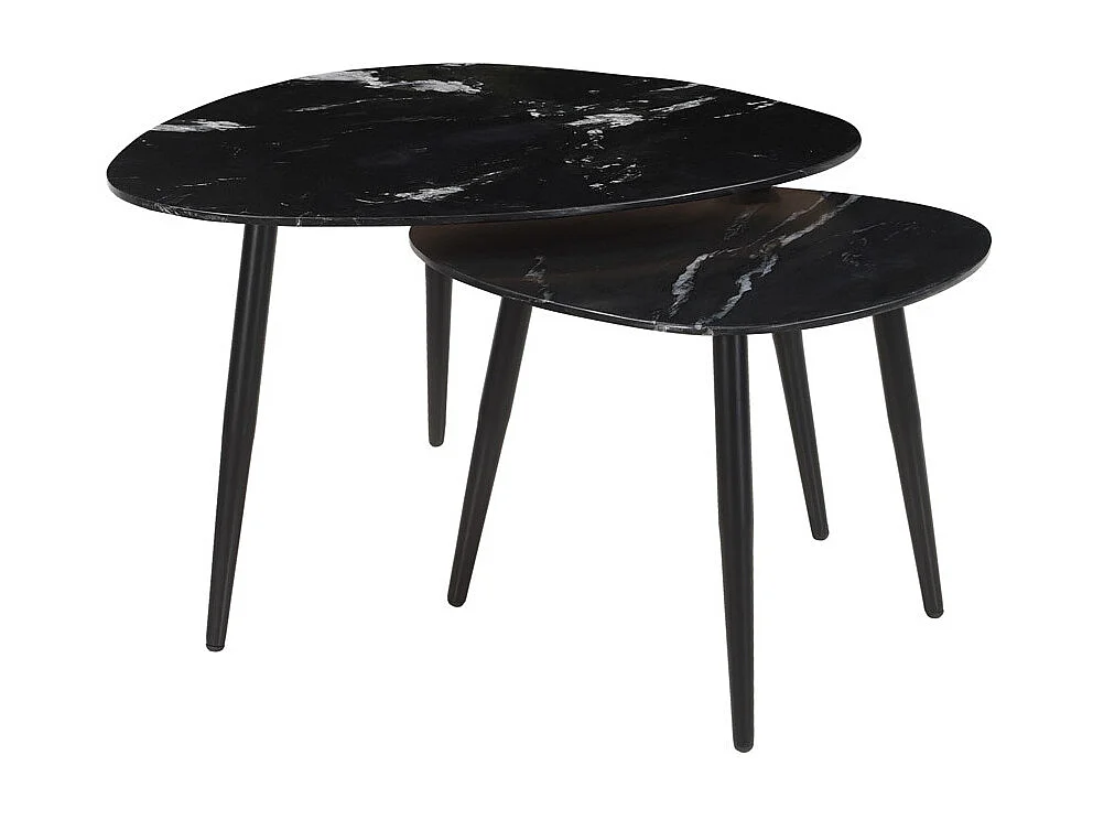 Set de 2 mesas de centro ovaladas de mármol negro y metal PLATZ