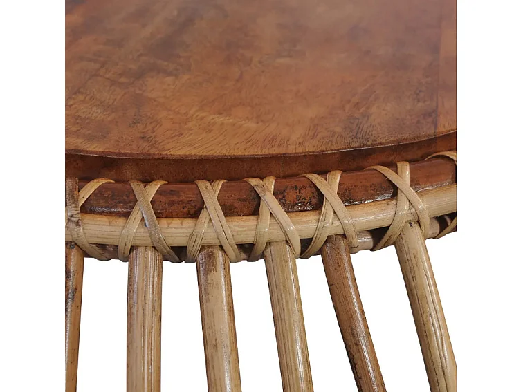 Table basse ronde rotin et teck massif foncé Maboo - Lot de 2