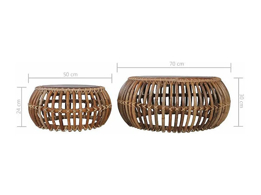 Table basse ronde rotin et teck massif foncé Maboo - Lot de 2