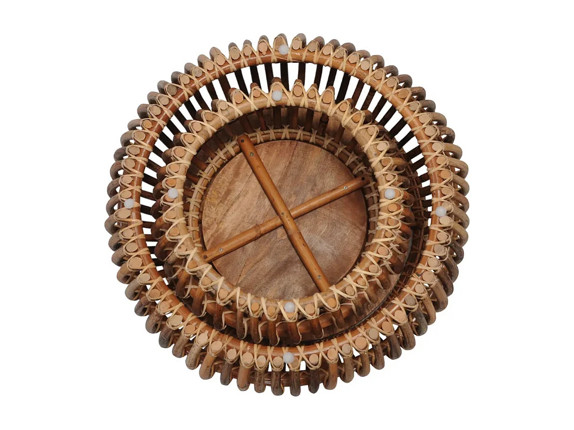 Table basse ronde rotin et teck massif foncé Maboo - Lot de 2