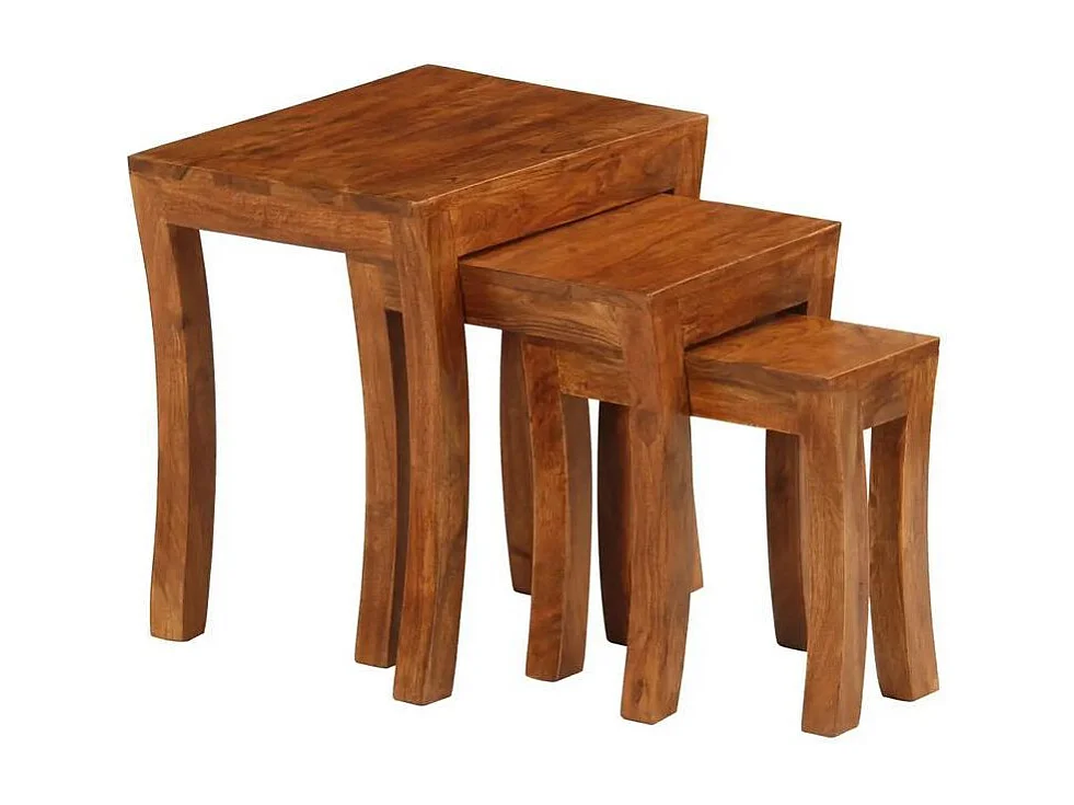 Set de 3 tables gigognes acacia massif foncé Elcia