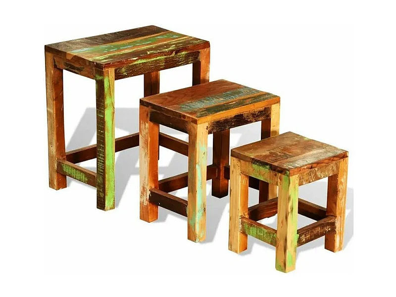 Set de 3 tables gigognes bois de récupération multicolore Azul