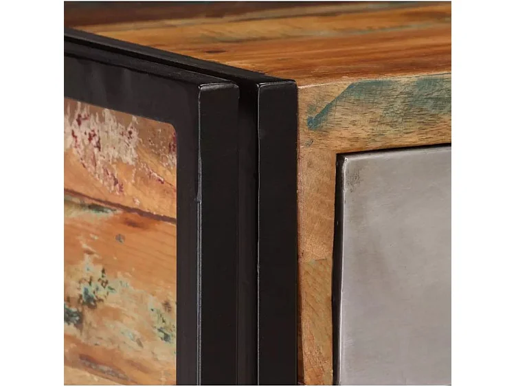 Table basse 3 tiroirs bois massif recyclé et métal noir Boust