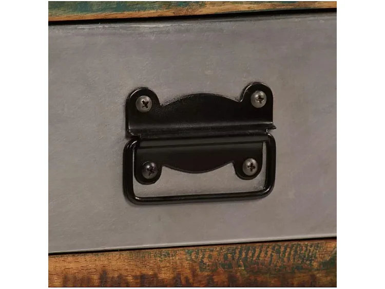 Table basse 3 tiroirs bois massif recyclé et métal noir Boust