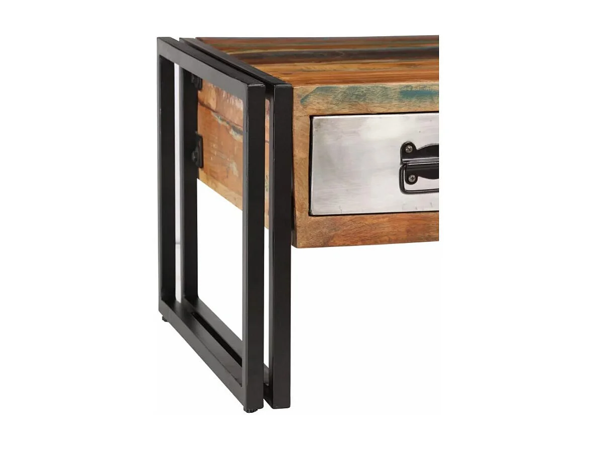 Table basse 3 tiroirs bois massif recyclé et métal noir Boust