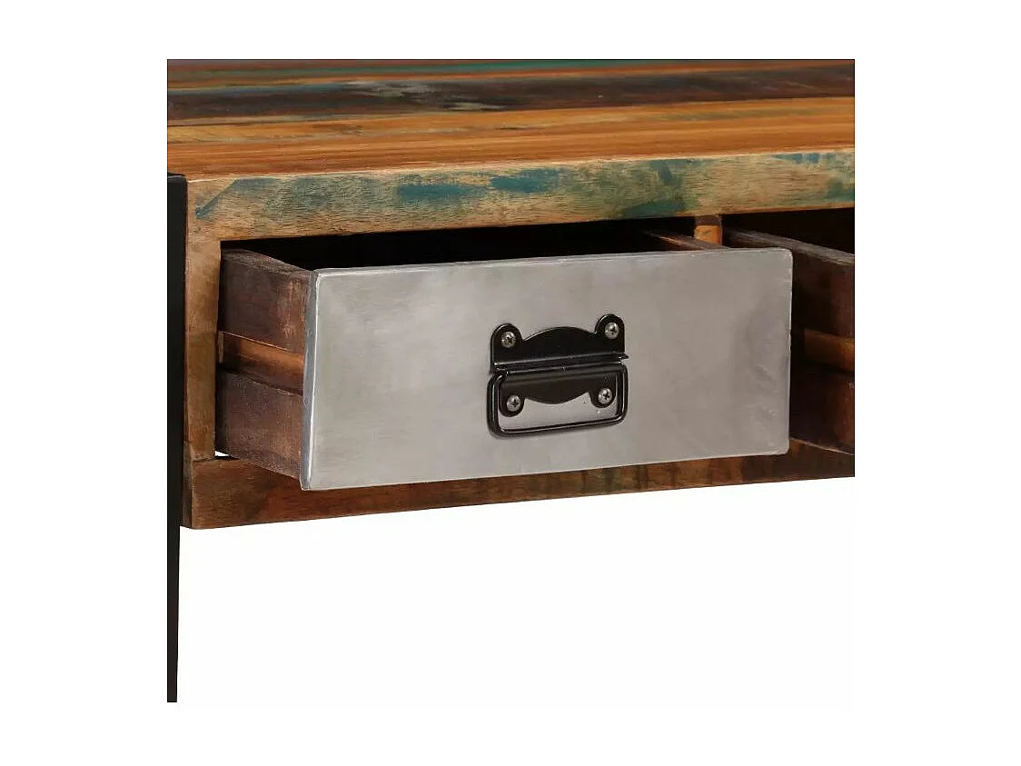 Table basse 3 tiroirs bois massif recyclé et métal noir Boust