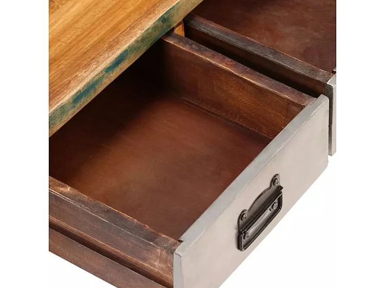 Table basse 3 tiroirs bois massif recyclé et métal noir Boust