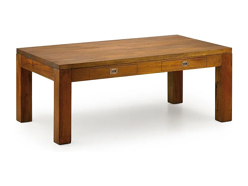 Mesita colonial rectangular en madera maciza de caoba 2 cajones Falkane 110 cm