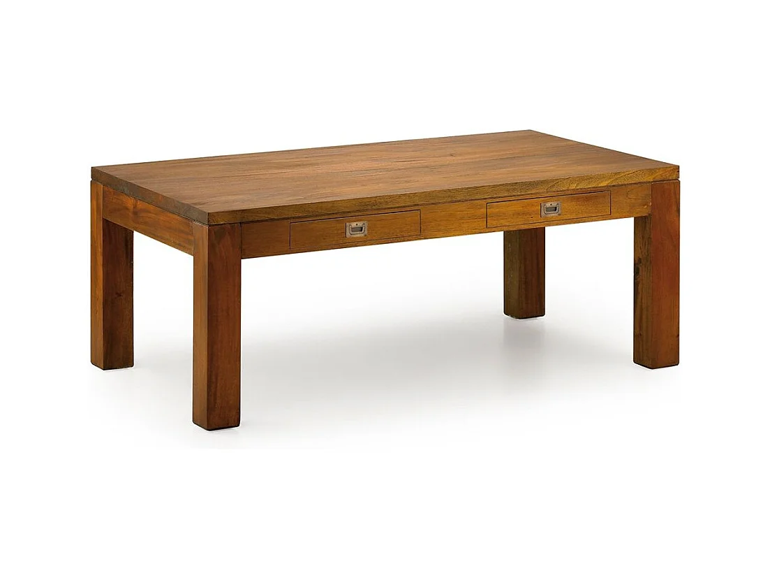 Table basse rectangulaire en bois d'acajou massif 2 tiroirs FALKANE 110cm