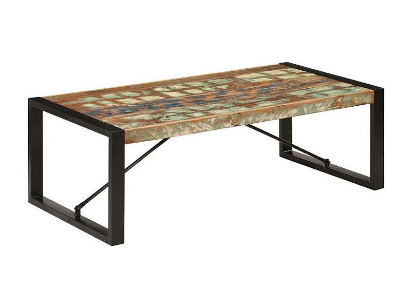 Table basse rectangulaire bois massif recyclé et métal noir Louane