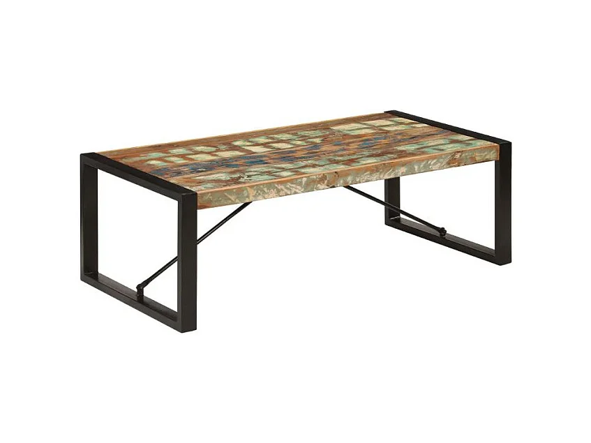 Table basse rectangulaire bois massif recyclé et métal noir Louane