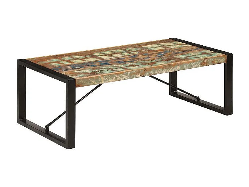 Table basse rectangulaire bois massif recyclé et métal noir Louane