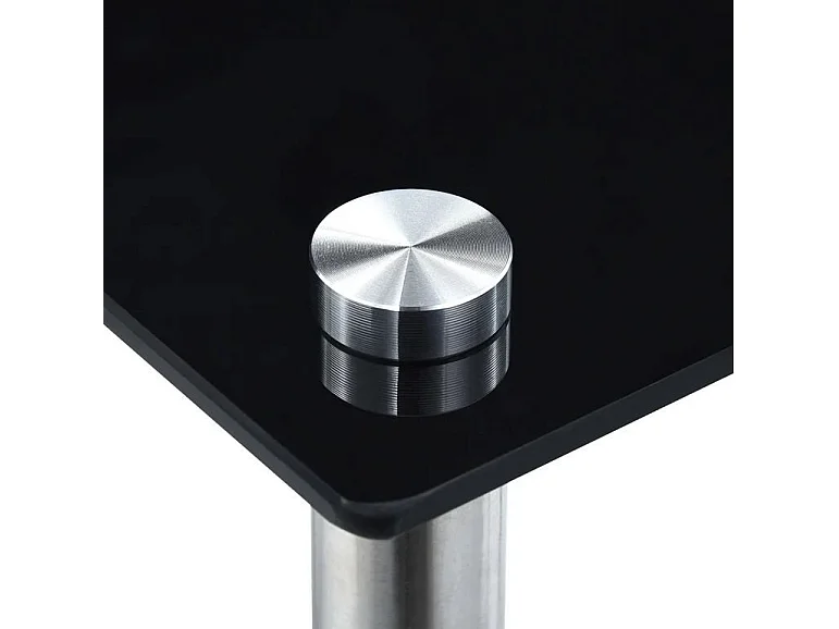 Set de 3 tables gigognes verre trempé noir et pieds métal gris Rosi