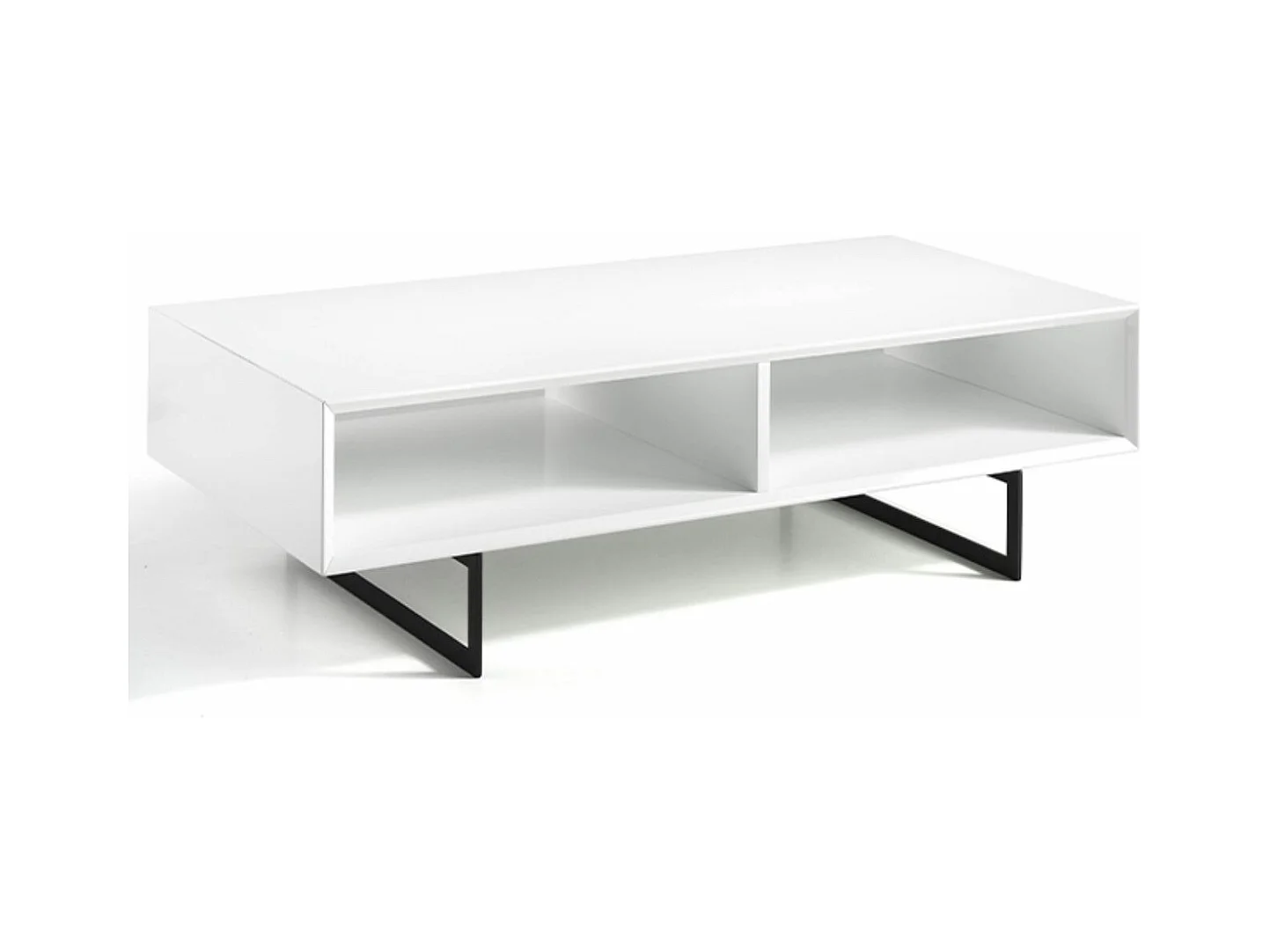 Table basse moderne en bois laqué blanc et acier noir Valina 120cm