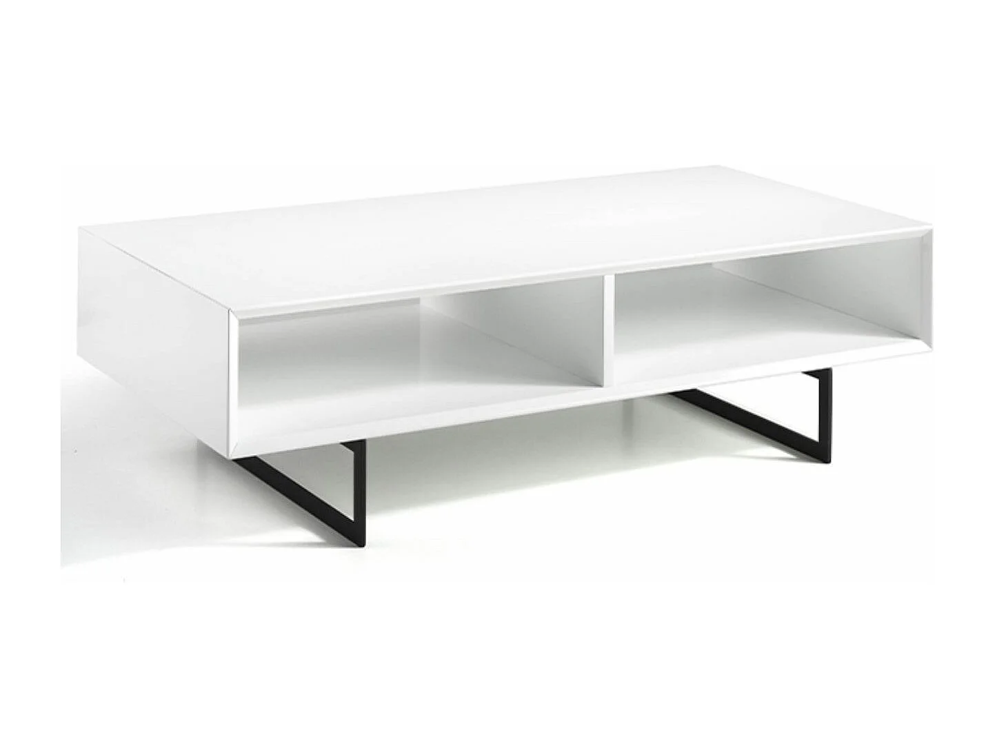 Table basse moderne en bois laqué blanc et acier noir Valina 120cm