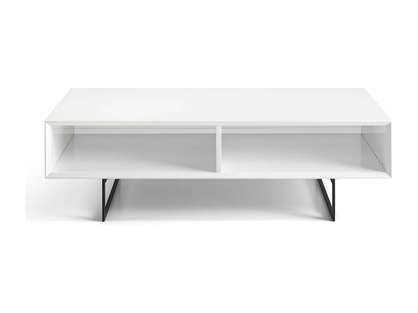 Table basse moderne en bois laqué blanc et acier noir Valina 120cm