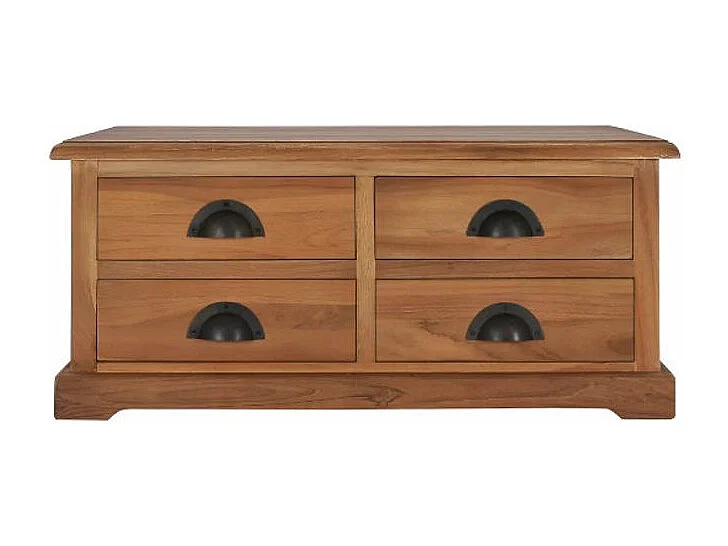 Table basse carrée 4 tiroirs teck massif clair Aqua