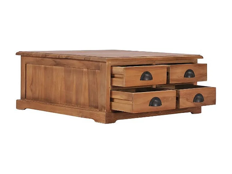 Table basse carrée 4 tiroirs teck massif clair Aqua