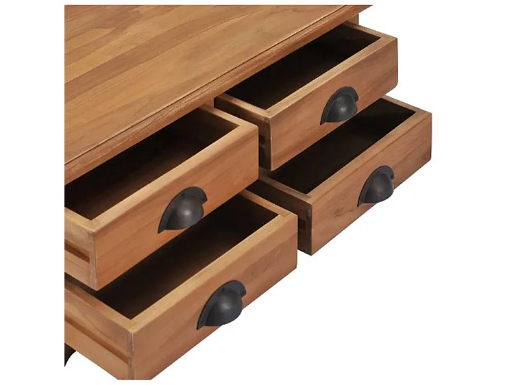 Table basse carrée 4 tiroirs teck massif clair Aqua