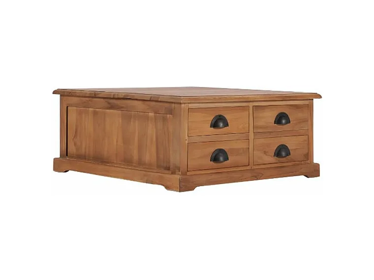 Table basse carrée 4 tiroirs teck massif clair Aqua