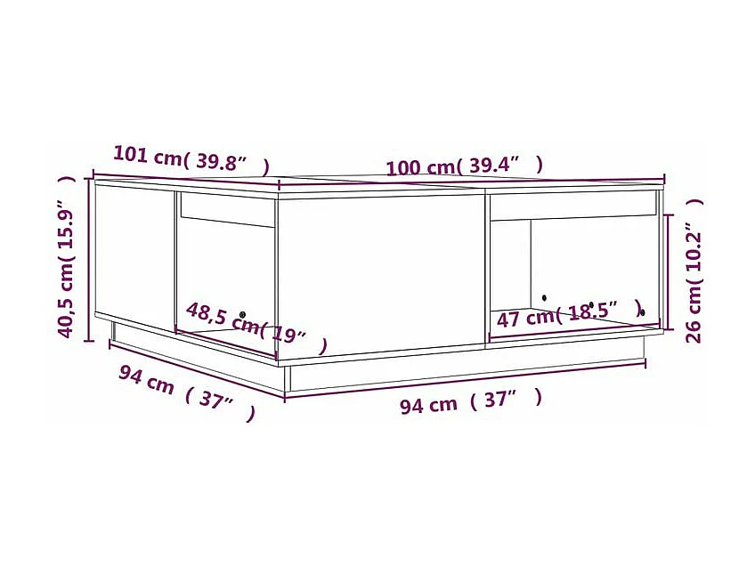 Table basse Marron miel 100x101x40,5 Bois massif de pin