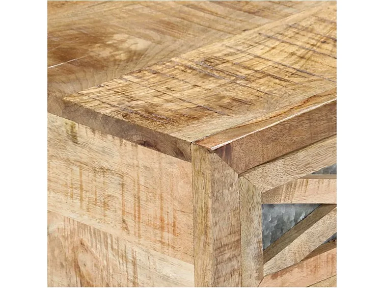 Table basse 3 tiroirs manguier massif clair et métal noir Maneci 2