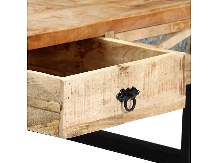 Table basse 3 tiroirs manguier massif clair et métal noir Maneci 2