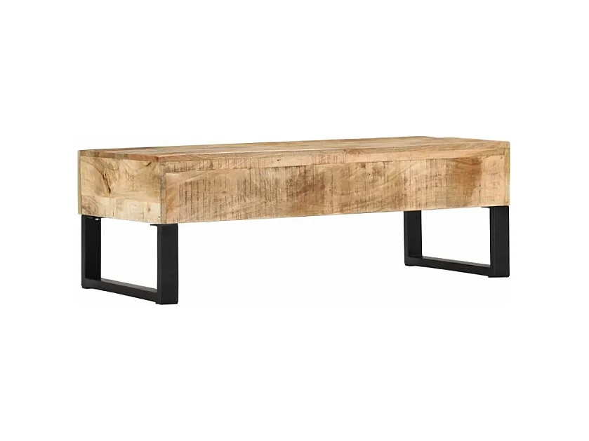 Table basse 3 tiroirs manguier massif clair et métal noir Maneci 2