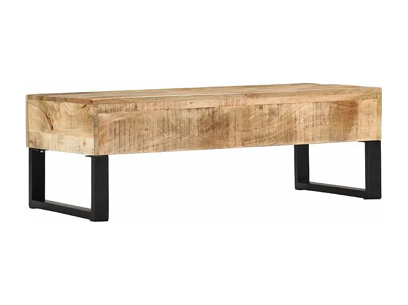 Table basse 3 tiroirs manguier massif clair et métal noir Maneci 2