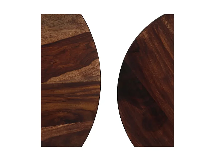 Table basse ronde sesham massif foncé et métal noir Elane - Lot de 2