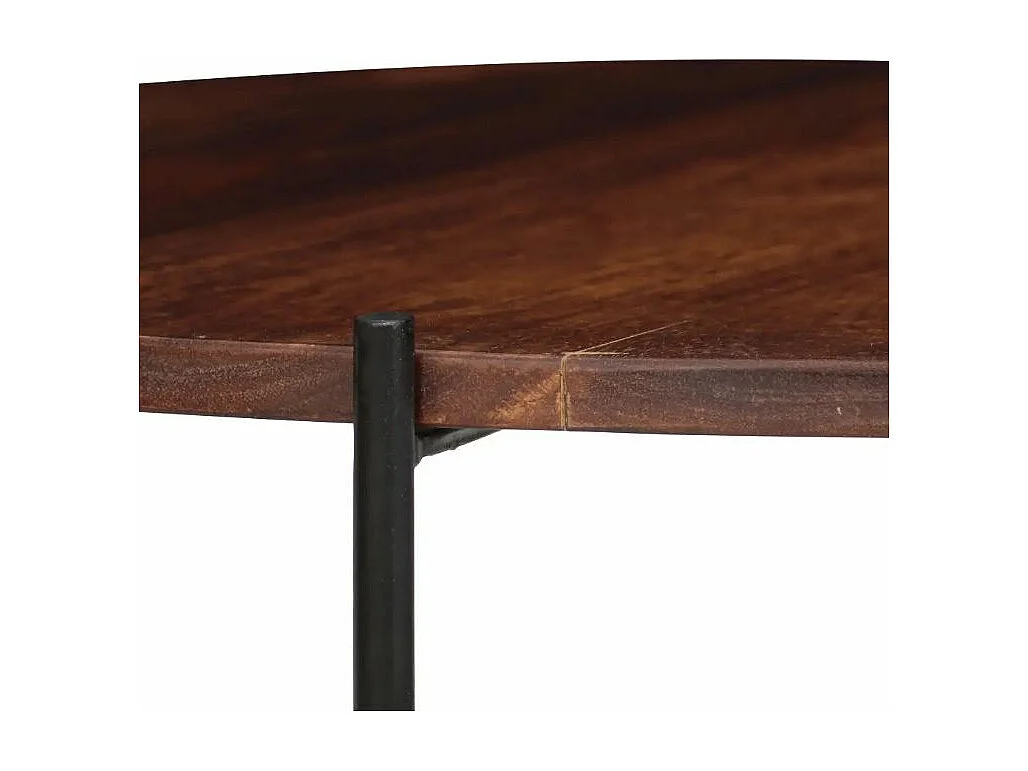 Table basse ronde sesham massif foncé et métal noir Elane - Lot de 2