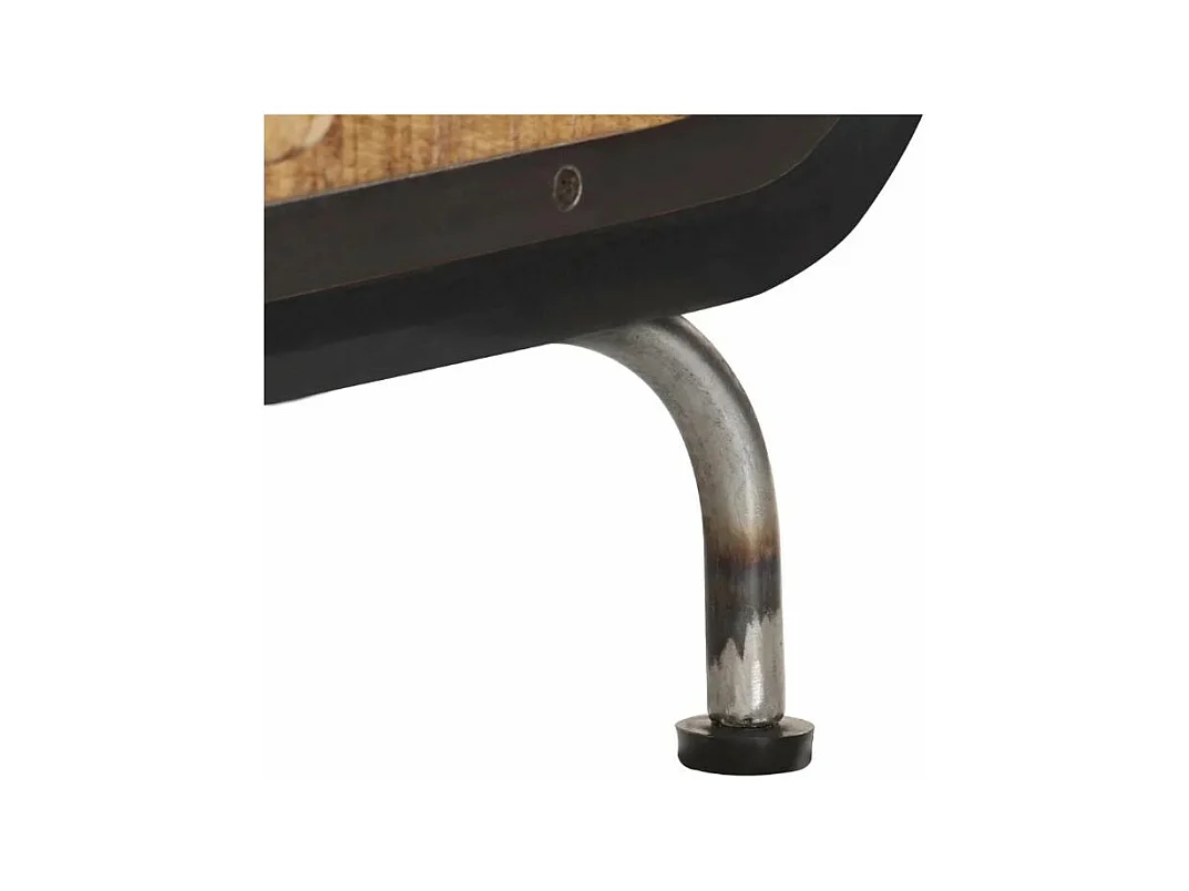 Table basse 2 tiroirs manguier massif clair et métal forgé Cinéma