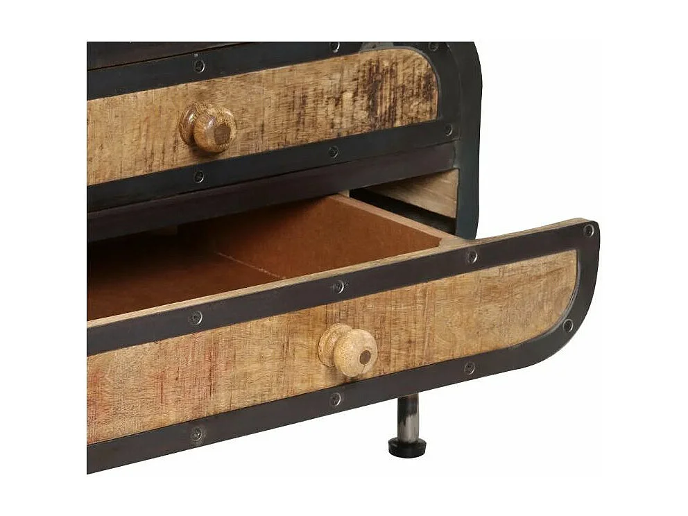 Table basse 2 tiroirs manguier massif clair et métal forgé Cinéma