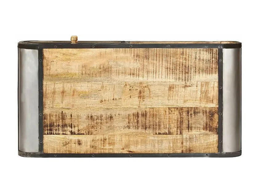 Table basse 2 tiroirs manguier massif clair et métal forgé Cinéma