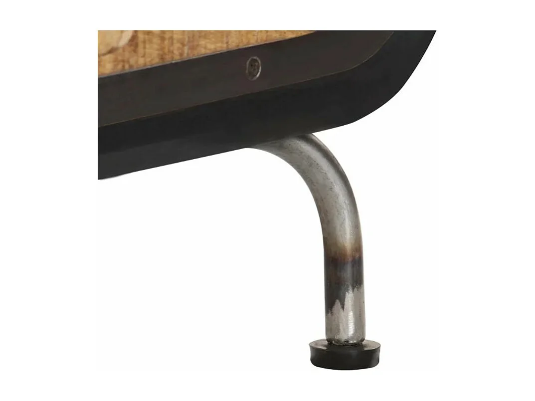 Table basse 2 tiroirs manguier massif clair et métal forgé Cinéma