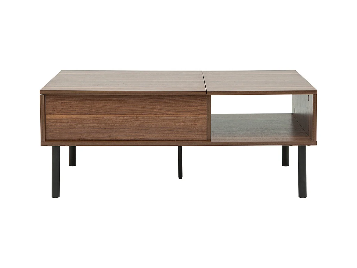 Table basse relevable rectangulaire bois foncé finition noyer et métal noir L100 cm KANE